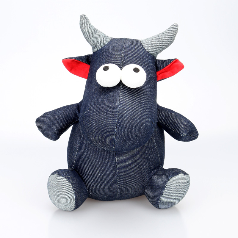 EP0009 9"H Denim Stuffed Oxe toy for home decoration