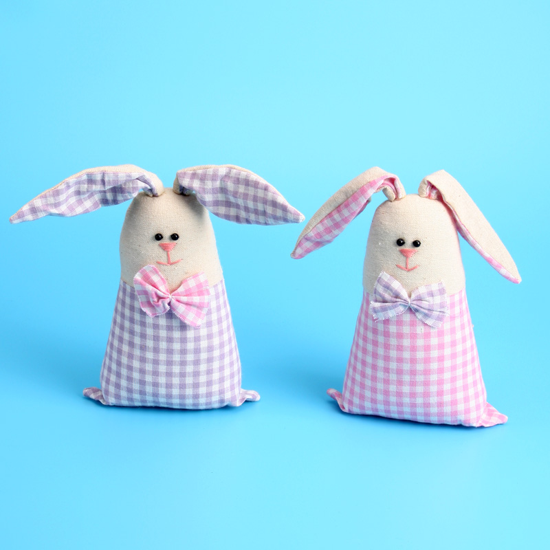  EP0024AB 6"Handmade Stuffed Bunny Couple Checked