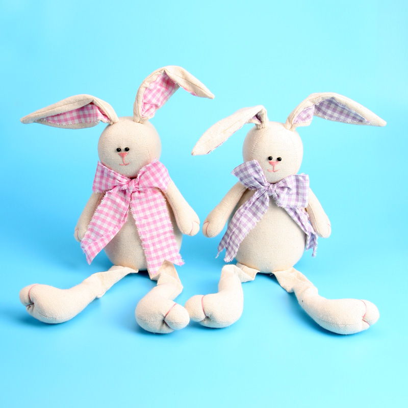 EP0025AB 14"L Handmade Stuffed Sitting Bunny Couple